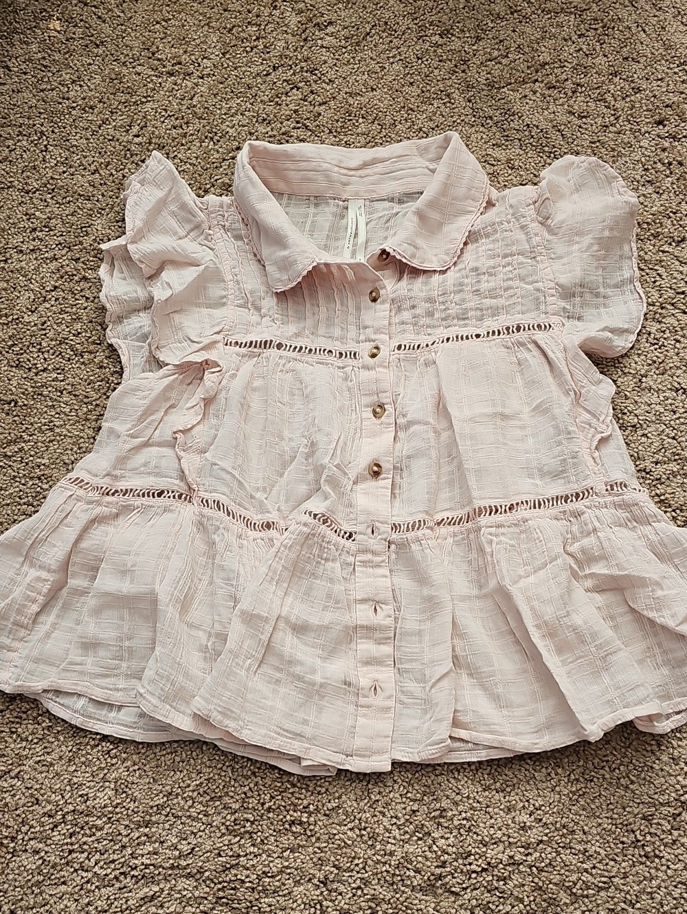 Anthropologie Light Pink Ruffle Button-Front Blouse
